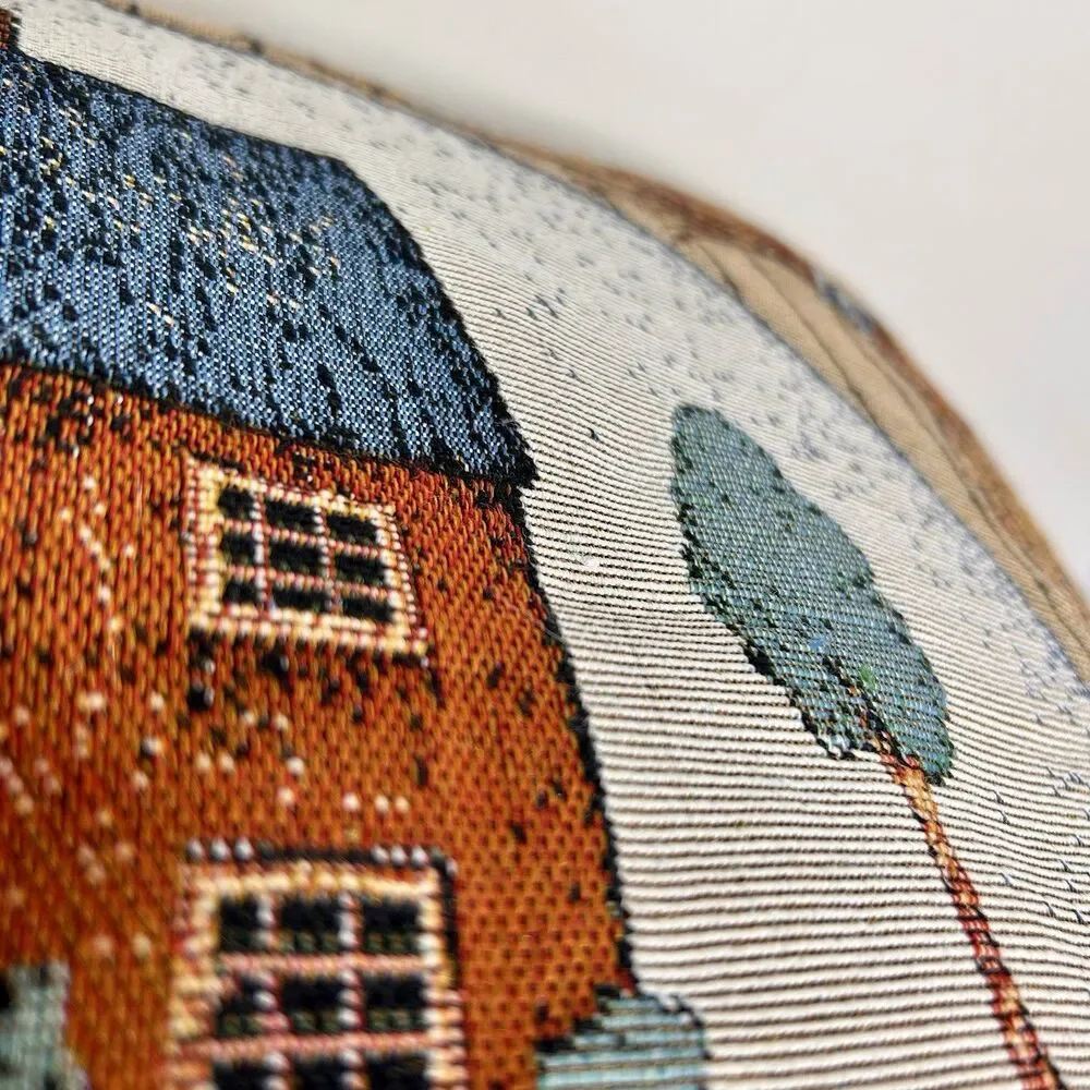 Cottage Core Vintage Woven Tapestry “Bless This Home” Throw Pillow Double Sided